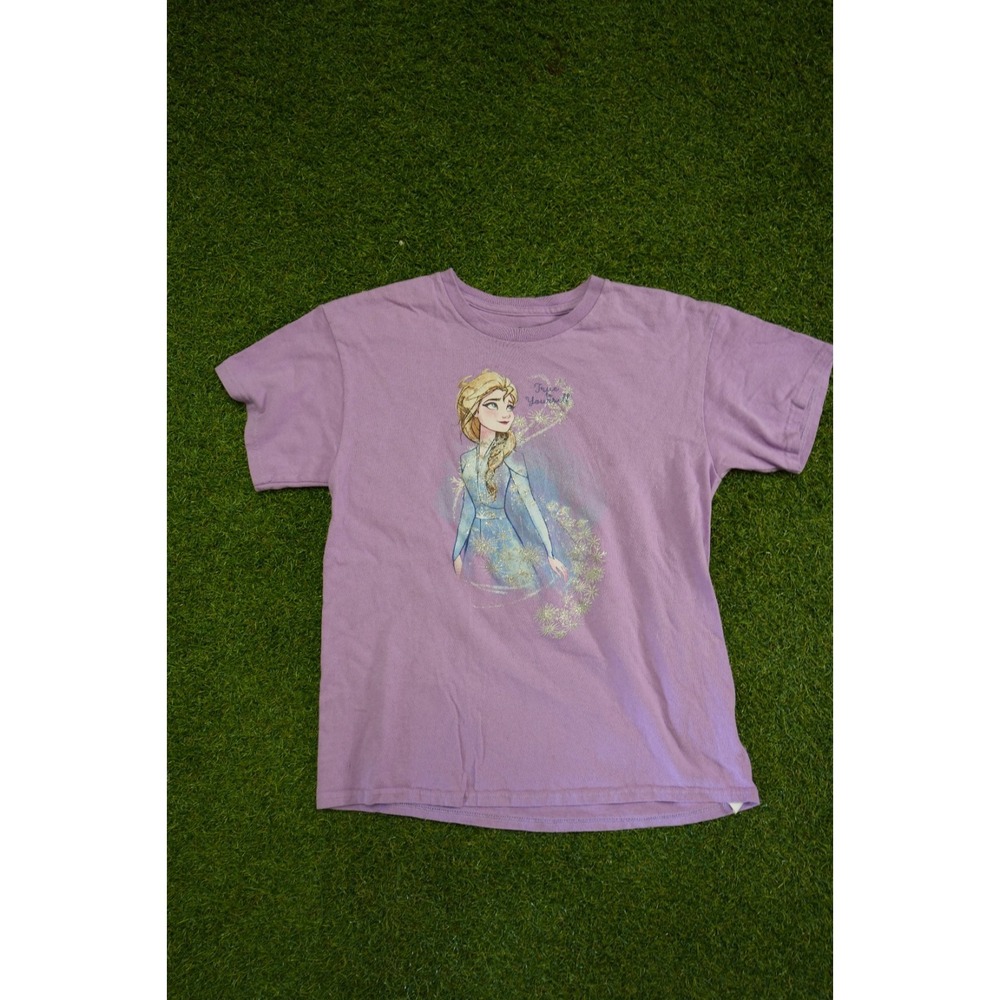Disney Frozen II T-Shirt Girls Small Purple Cotton Graphic True To Yourself Elsa